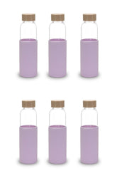 Kuber Industries Water Bottle|Glass Bottle|Sleeve Protection Bottle|Bamboo Lid Water Bottle|Travel Round Bottle|XB5501-PURP|550 ML|Set of 6|Purple